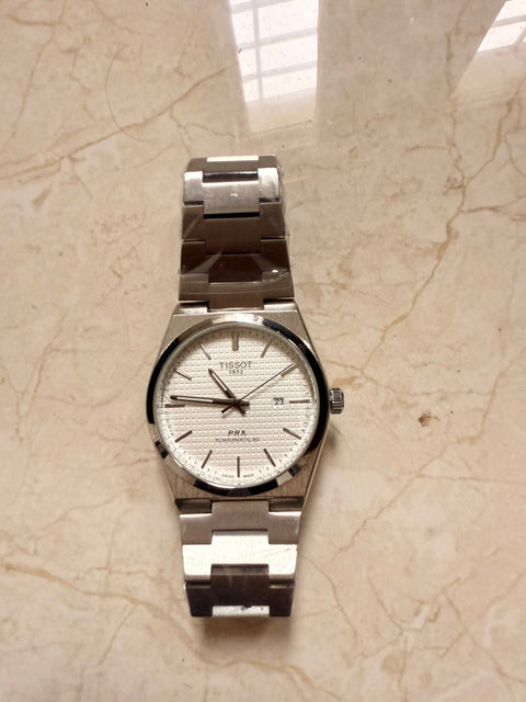 Tissot semi automatic with white and blue purple dile full silver chain with stainless steel